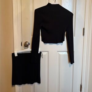 Hausen Black Ribbed Long Sleeve Top and Skirt Set